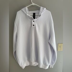 Usever Womens White Waffle Knit Hooded Pullover Sweater SZ 2XL 1/4 Button Casual